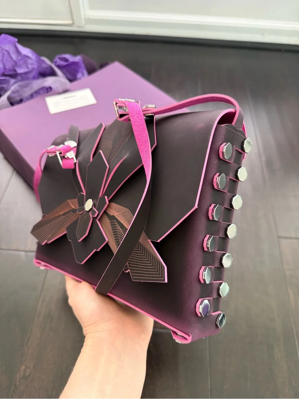 N.O.N.MEMNER Black & Pink leather ORCHID Bag